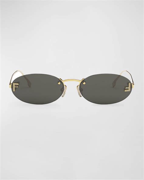 fendi oval|Fendi Embellished FF Oval Metal Sunglasses .